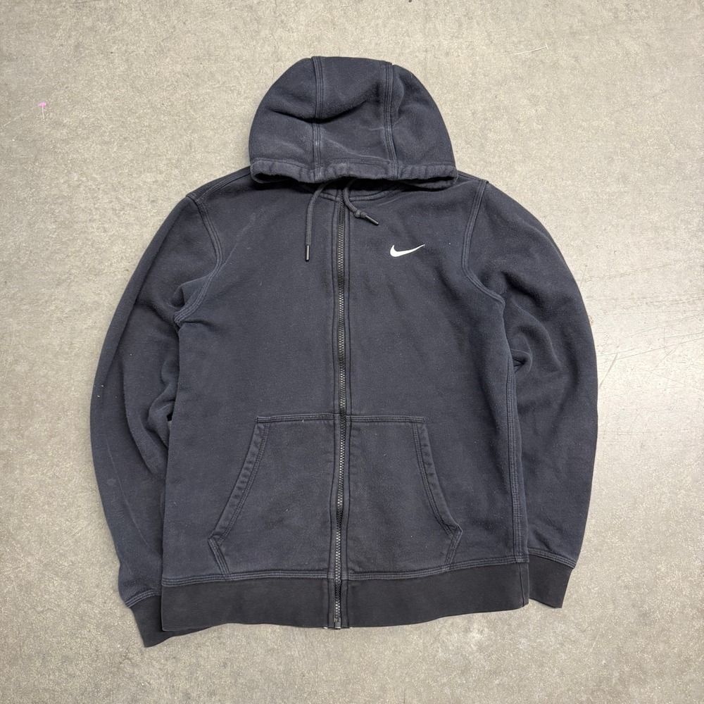 Nike Mens Full Zip Hoodie Black Fleece Swoosh Sweatshirt Small